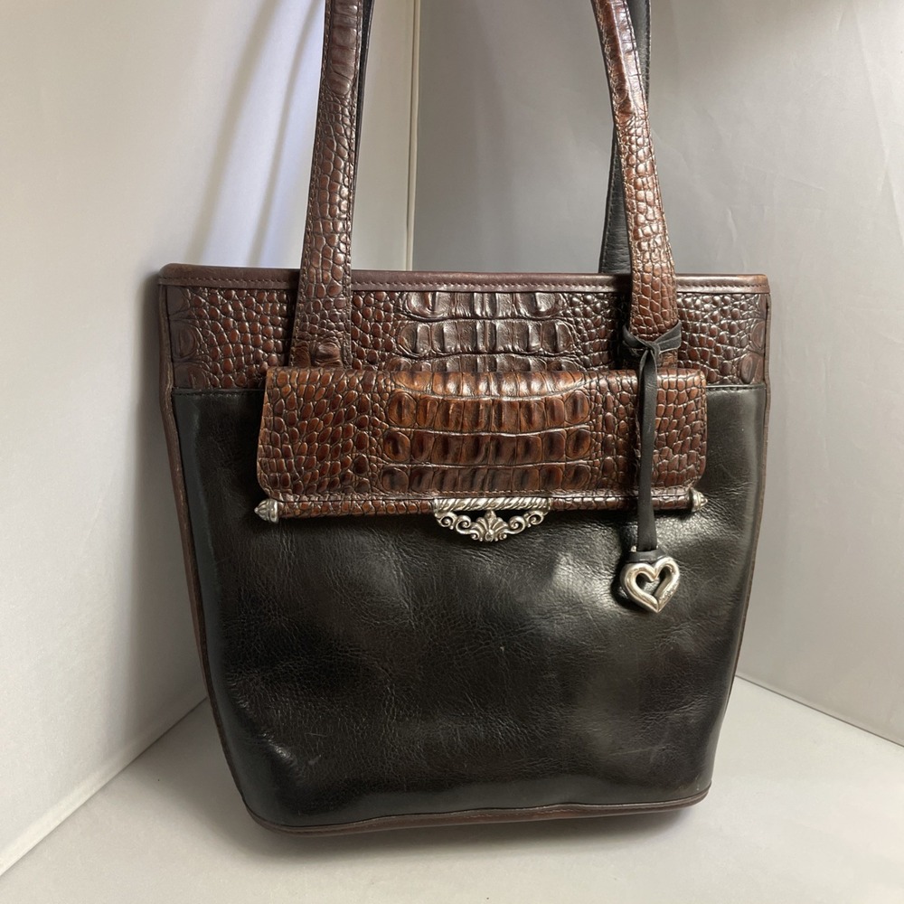BRIGHTON Bucket Tote Purse Embossed Leather Crocodile Handbag Shoulder Bag